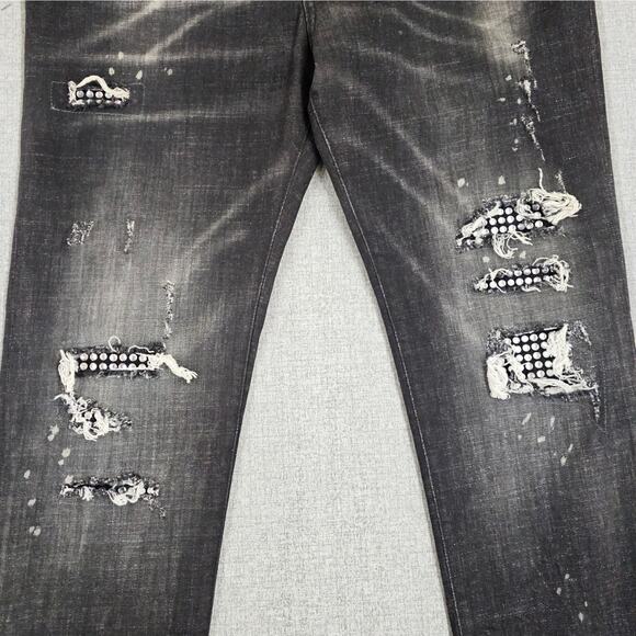 Avenue George V Paris Jeans Mens 36 Black Silver Skater Streetwear Grunge Punk - Picture 10 of 16